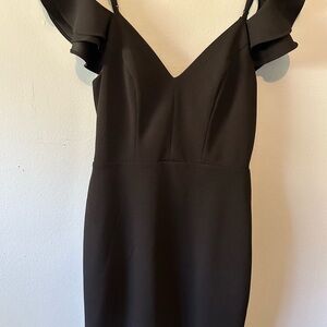 Midnight Doll Black Shorts Dress Ruffle off Shoulder